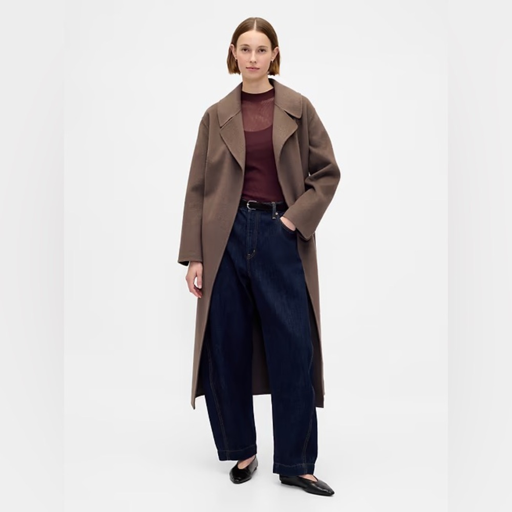 NWT GAP Toasted Almond Brown Wool Blend Wrap Coat - Size Small